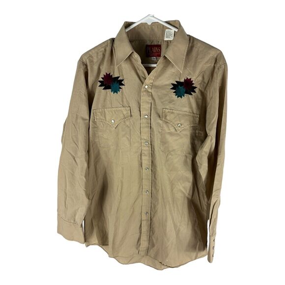 Plains Western Shirt Pearl Snap Aztec Size M Long Sleeve Country Cowboy Rodeo - Picture 1 of 4